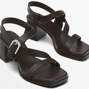 NWT Massimo Dutti Heeled Sandals in Dark Brown Leather